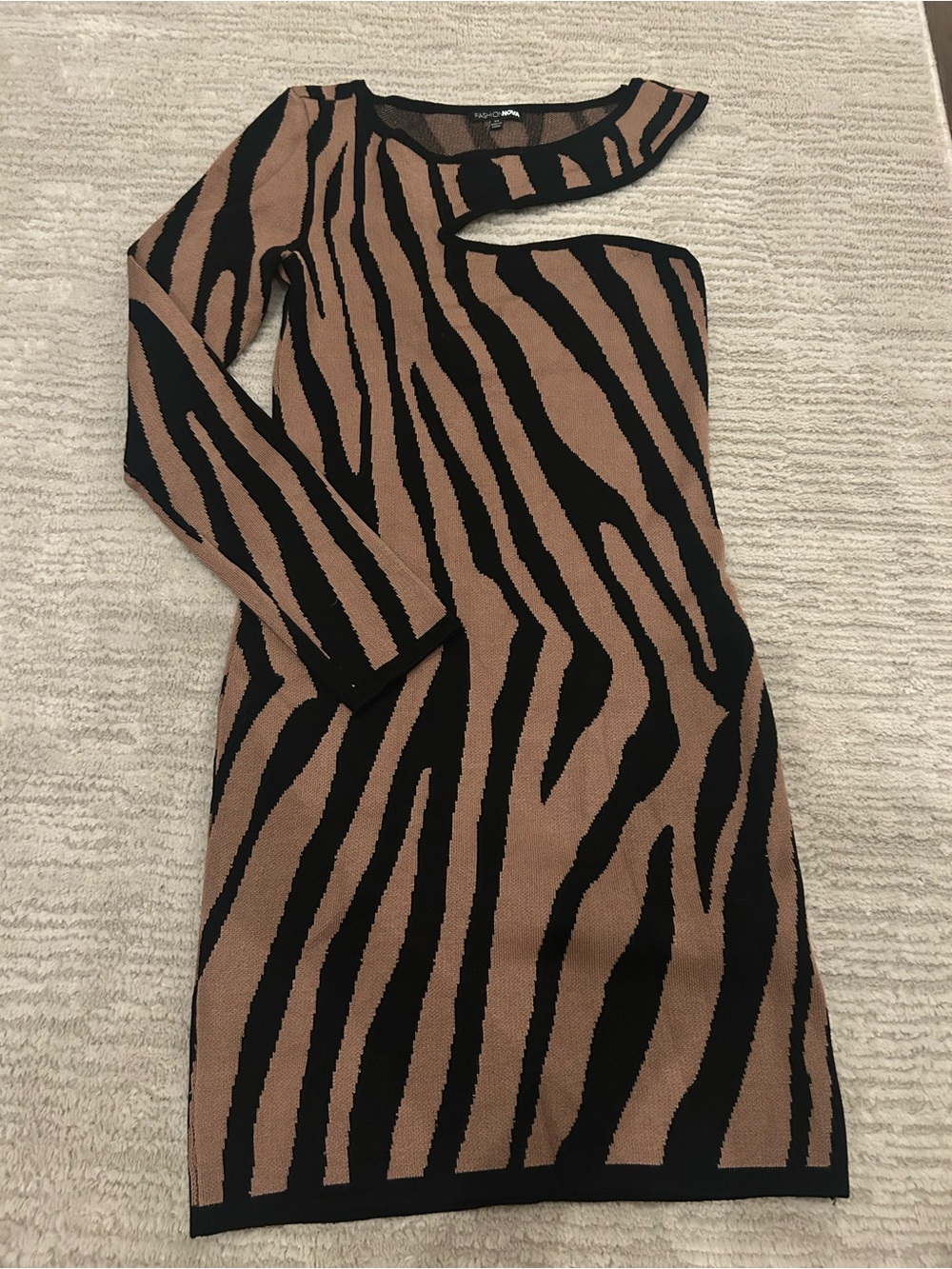 Fashion Nova Zebra-Print Bodycon Dress in Brown & Black